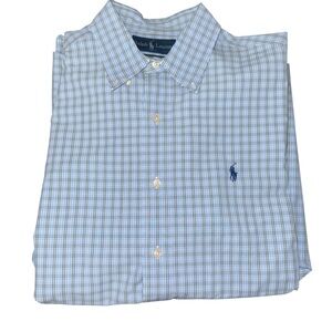 Ralph Lauren Men's Light Blue Plaid Button-Down Long Sleeve Shirt Size Large